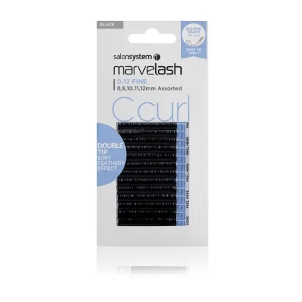 Salon System Marvelash C Curl Lashes 0.12 Fine, Double Tip Ellipse, Assorted Length Black Each