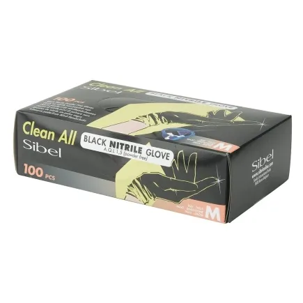 Sibel Black Nitrile Gloves Medium 100 Pack