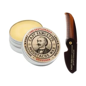 Captain Fawcett Whiskey Moustache Wax & Foldable Beard Comb Gift Set